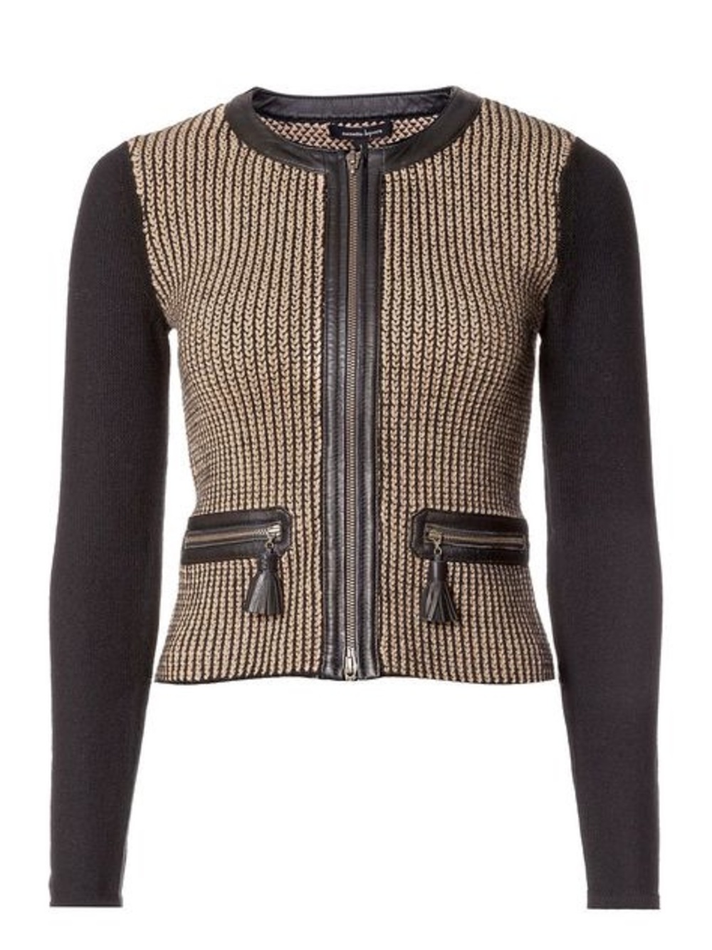 Nanette Lepore Wool Knit Cardigan with Contrasting Leather Accents